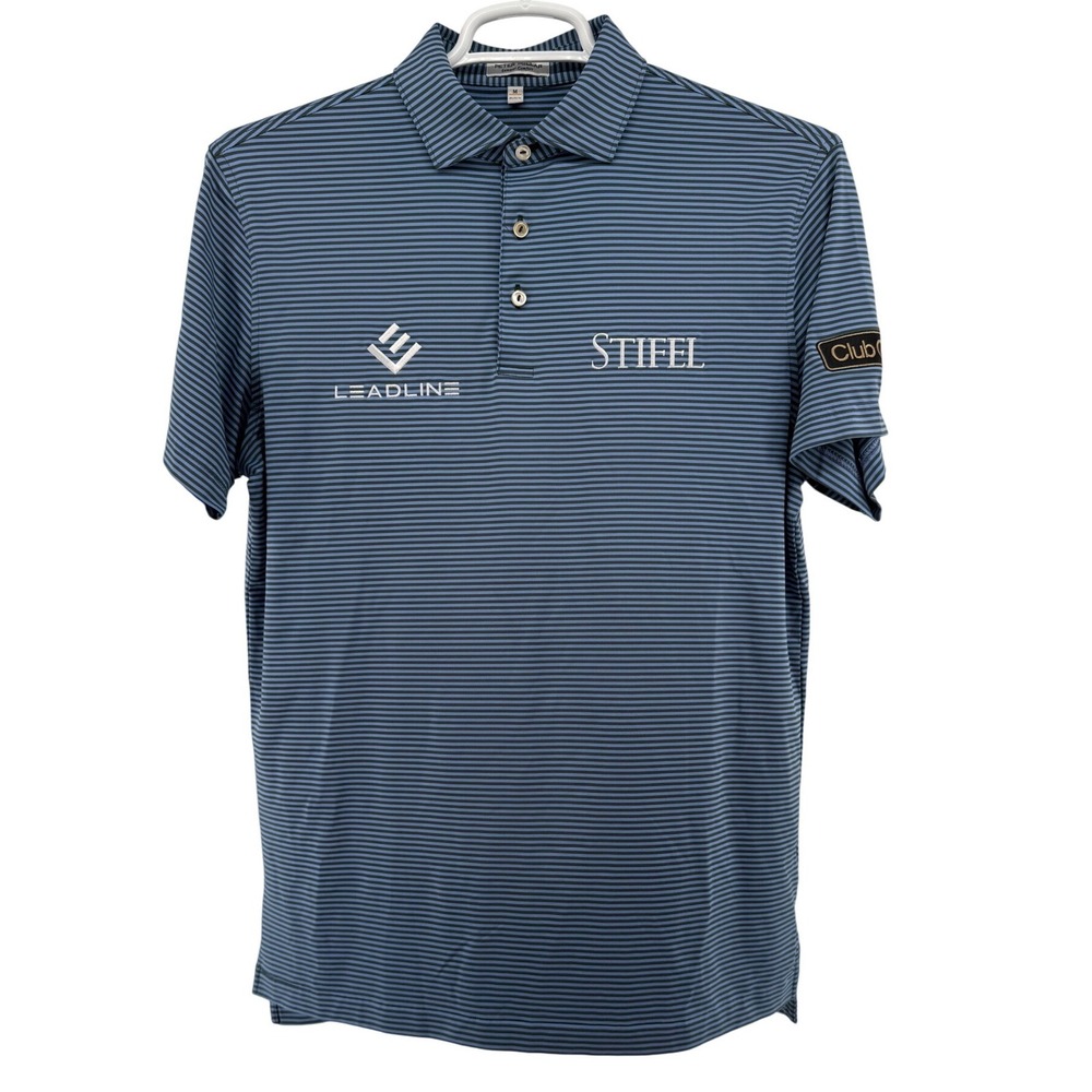 Peter Millar Summer Comfort Blue Striped Polo M Pga Tour Issue Keith Mitchell View 2